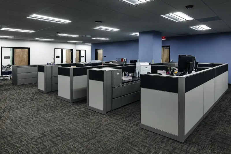 Open office with workstations installed