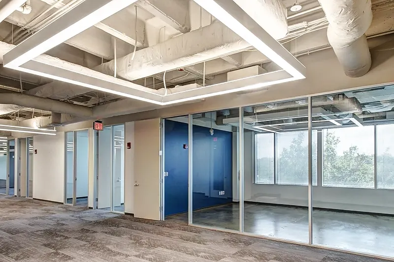 Finished glass-front offices on an office build-out